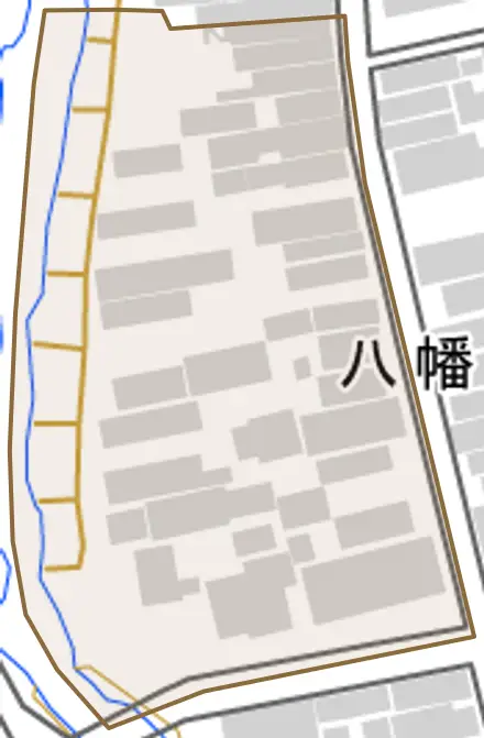 八幡町鍛冶屋町とその周辺の地図。町の範囲を重ねている