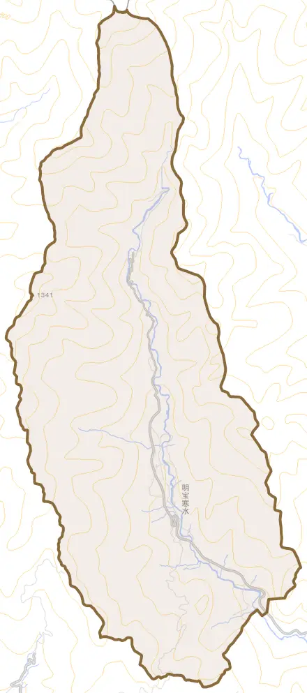 明宝寒水とその周辺の地図。町の範囲を重ねている