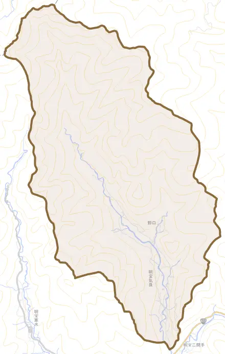 明宝気良とその周辺の地図。町の範囲を重ねている