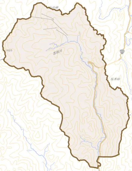 明宝奥住とその周辺の地図。町の範囲を重ねている