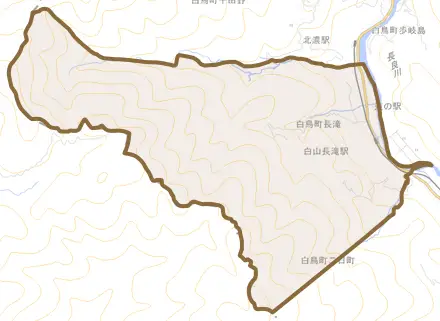 白鳥町長滝とその周辺の地図。町の範囲を重ねている