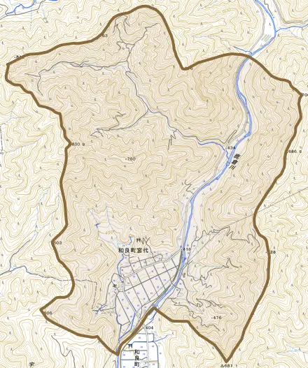 和良町宮代とその周辺の地図。町の範囲を重ねている