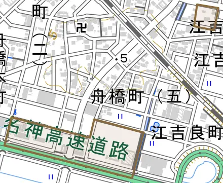 江吉良町江中とその周辺の地図。町の範囲を重ねている