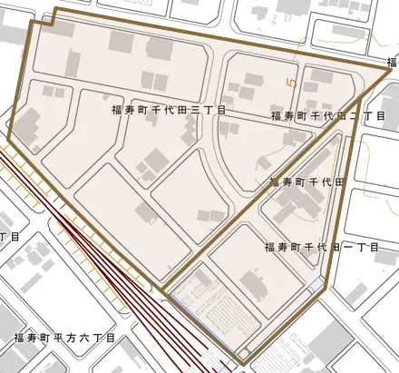 福寿町千代田とその周辺の地図。町の範囲を重ねている