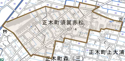 正木町須賀赤松とその周辺の地図。町の範囲を重ねている