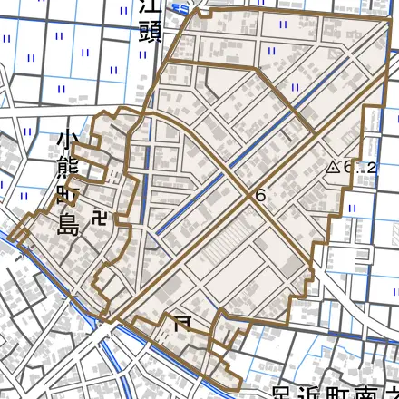 小熊町島とその周辺の地図。町の範囲を重ねている