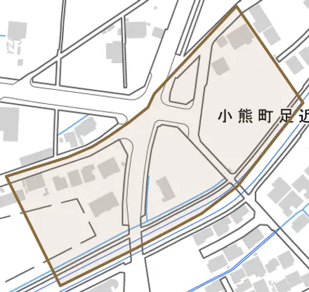 小熊町足近新田とその周辺の地図。町の範囲を重ねている