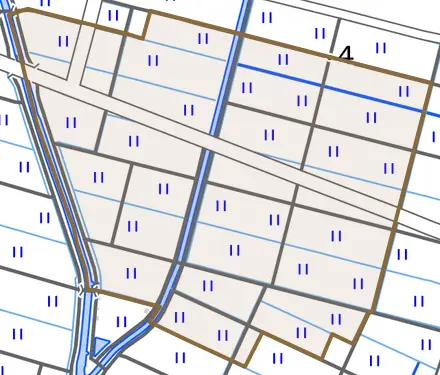 上中町千束とその周辺の地図。町の範囲を重ねている