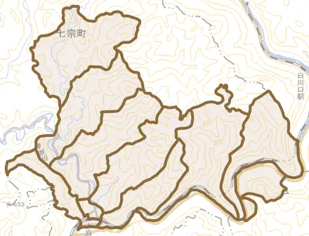 上麻生とその周辺の地図。町の範囲を重ねている