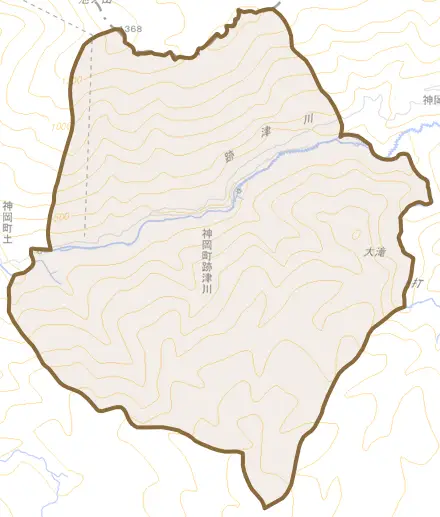 神岡町跡津川とその周辺の地図。町の範囲を重ねている