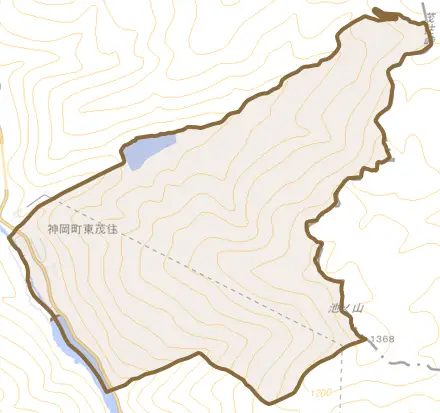神岡町東茂住とその周辺の地図。町の範囲を重ねている