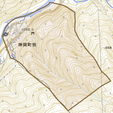 神岡町牧とその周辺の地図。町の範囲を重ねている