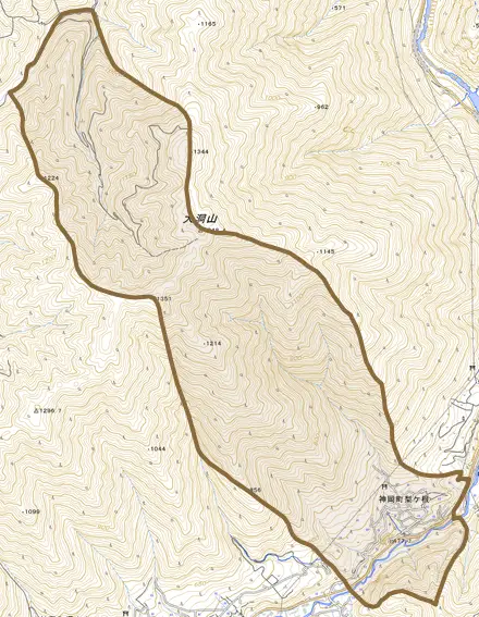神岡町梨ケ根とその周辺の地図。町の範囲を重ねている