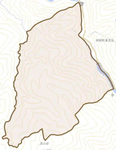 神岡町西茂住とその周辺の地図。町の範囲を重ねている