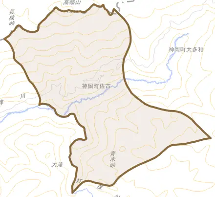 神岡町佐古とその周辺の地図。町の範囲を重ねている