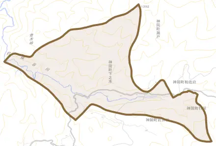 神岡町下之本とその周辺の地図。町の範囲を重ねている