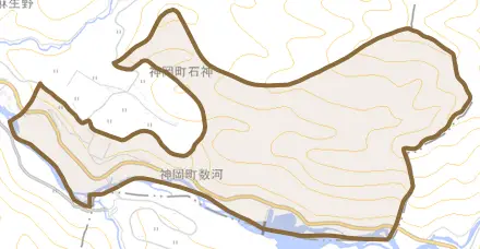 神岡町数河とその周辺の地図。町の範囲を重ねている