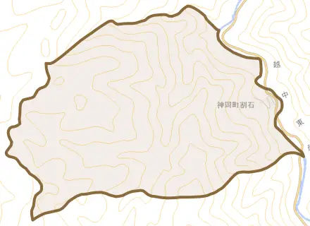 神岡町割石とその周辺の地図。町の範囲を重ねている