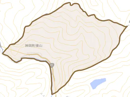 神岡町横山とその周辺の地図。町の範囲を重ねている