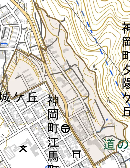 神岡町夕陽ケ丘とその周辺の地図。町の範囲を重ねている