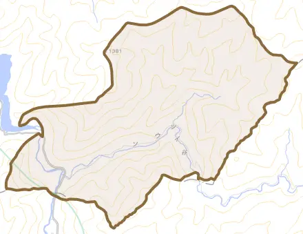 河合町舟原とその周辺の地図。町の範囲を重ねている