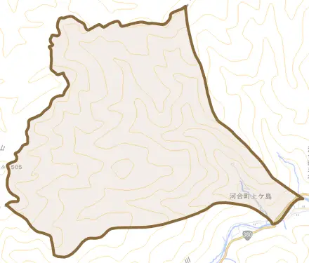 河合町上ケ島とその周辺の地図。町の範囲を重ねている