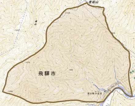 宮川町小豆沢とその周辺の地図。町の範囲を重ねている