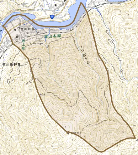 宮川町林とその周辺の地図。町の範囲を重ねている