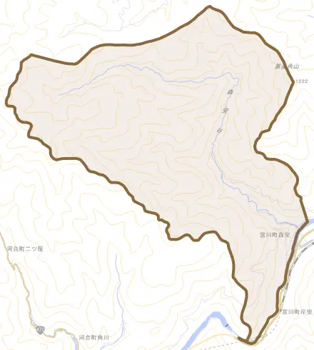 宮川町森安とその周辺の地図。町の範囲を重ねている