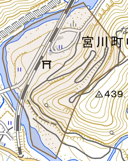 宮川町中沢上とその周辺の地図。町の範囲を重ねている