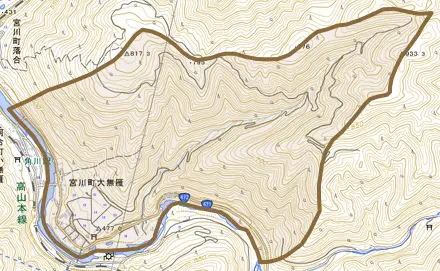 宮川町大無雁とその周辺の地図。町の範囲を重ねている