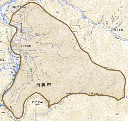 宮川町塩屋とその周辺の地図。町の範囲を重ねている