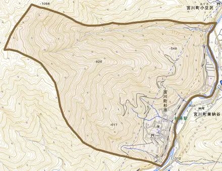 宮川町杉原とその周辺の地図。町の範囲を重ねている