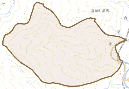 宮川町戸谷とその周辺の地図。町の範囲を重ねている