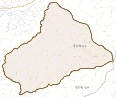 神岡町大笠とその周辺の地図。町の範囲を重ねている