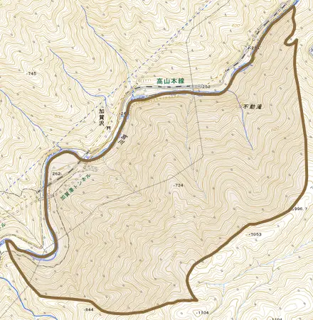 宮川町加賀沢とその周辺の地図。町の範囲を重ねている