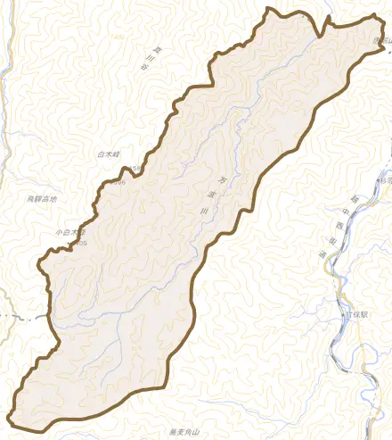 宮川町万波とその周辺の地図。町の範囲を重ねている