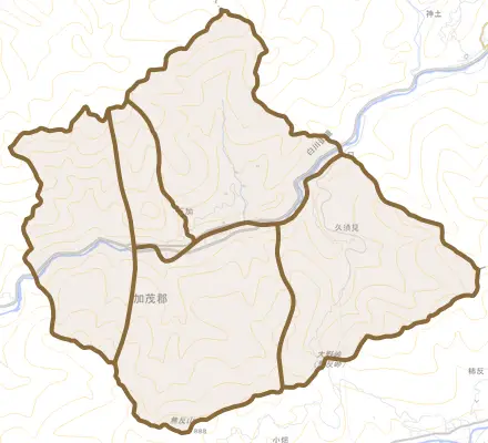 五加とその周辺の地図。町の範囲を重ねている