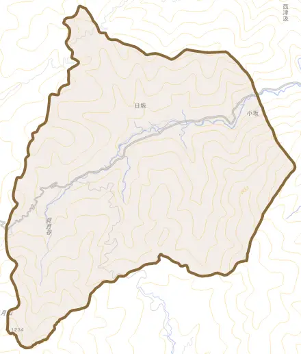 日坂とその周辺の地図。町の範囲を重ねている