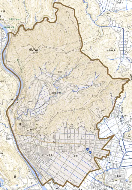 北方とその周辺の地図。町の範囲を重ねている