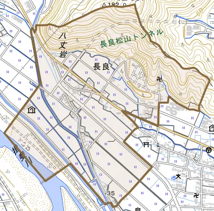 長良とその周辺の地図。町の範囲を重ねている