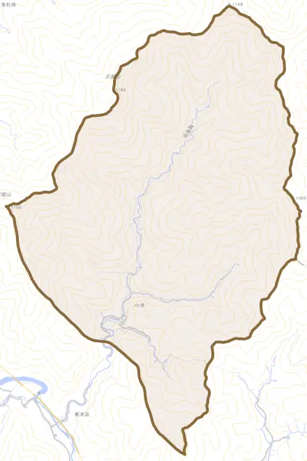 小津とその周辺の地図。町の範囲を重ねている