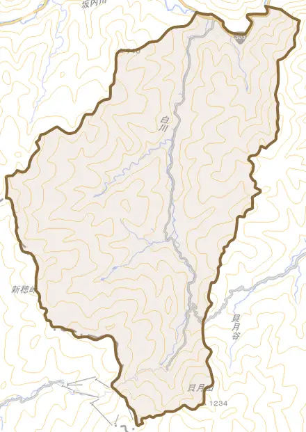 坂内坂本とその周辺の地図。町の範囲を重ねている