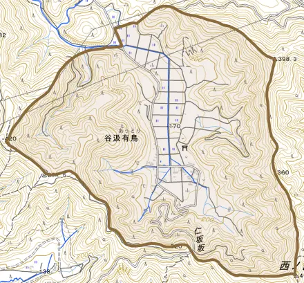 谷汲有鳥とその周辺の地図。町の範囲を重ねている