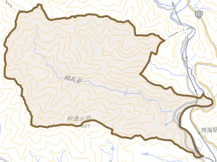谷汲岐礼とその周辺の地図。町の範囲を重ねている