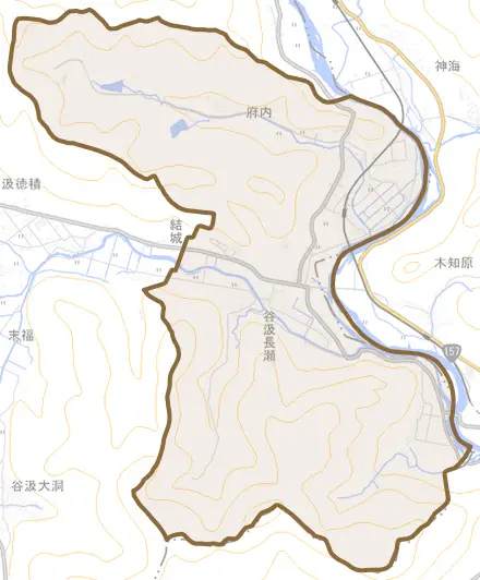 谷汲長瀬とその周辺の地図。町の範囲を重ねている