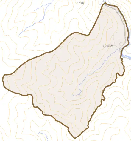 外津汲とその周辺の地図。町の範囲を重ねている
