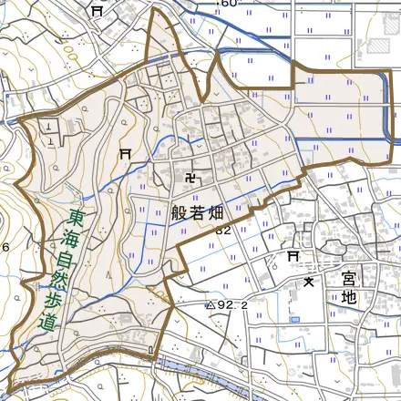 般若畑とその周辺の地図。町の範囲を重ねている