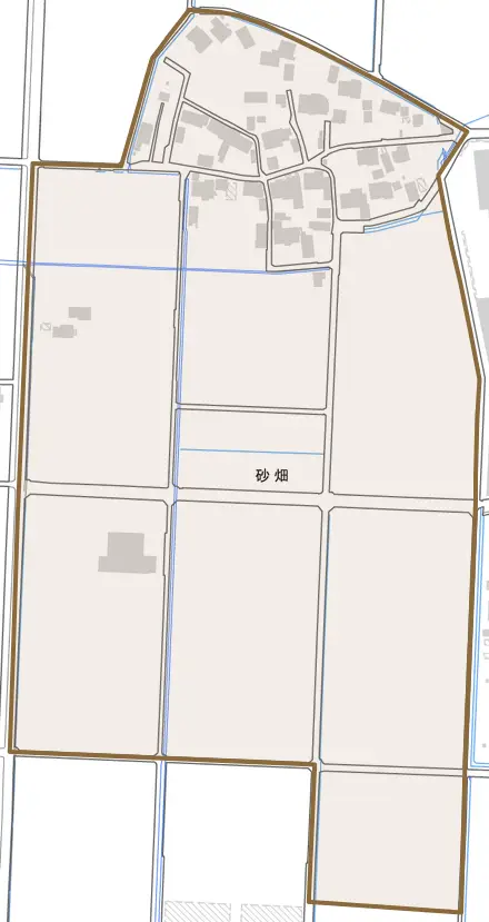 砂畑とその周辺の地図。町の範囲を重ねている
