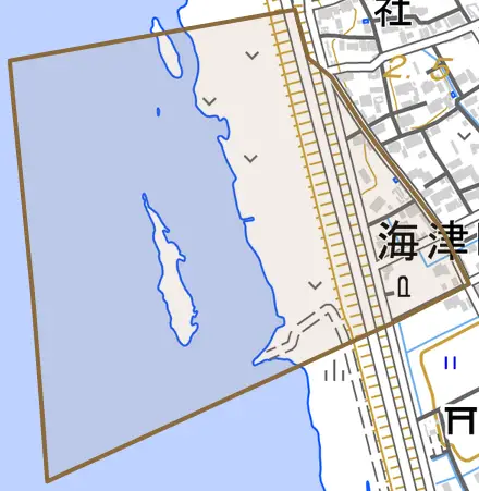 海津町宮地とその周辺の地図。町の範囲を重ねている